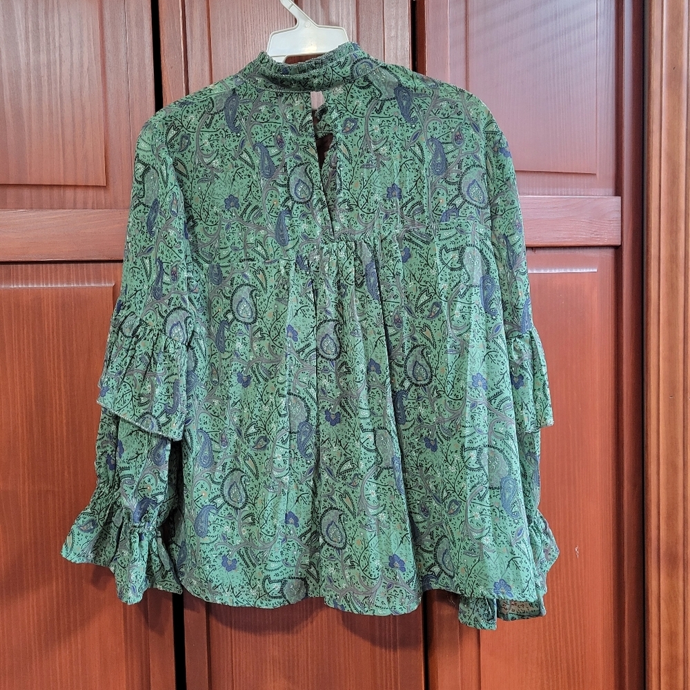 Lucky Brand Floral Paisley Print Bell Sleeve Fairy Victorian Style Blouse | XS - Picture 6 of 8
